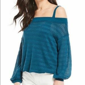 NWT Free People Teal Cold Shoulder Sweater